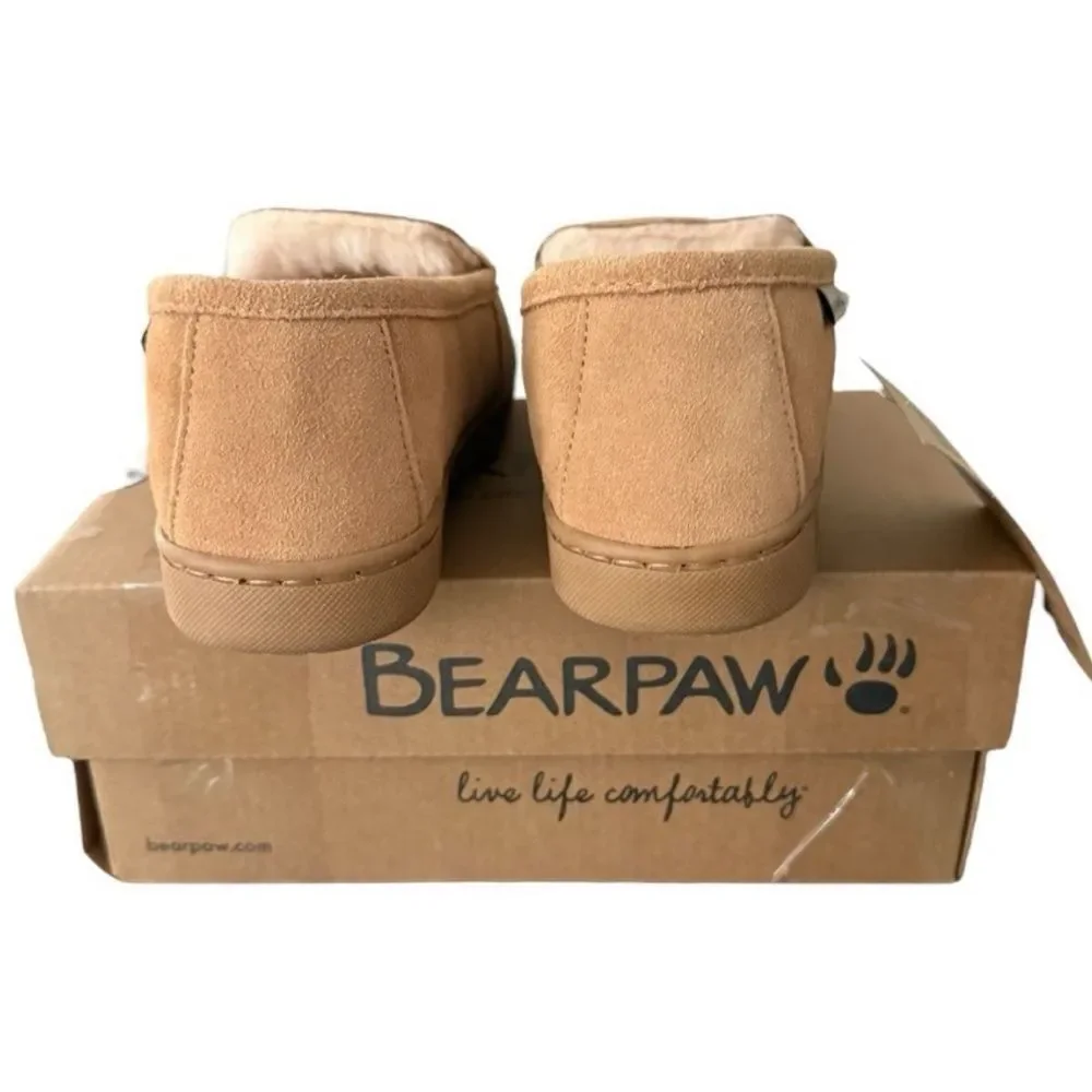 BEARPAW Jamie Youth Suede Moccasin Loafers Slippers Tan Iced Coffee Size 4 NIB⁠
